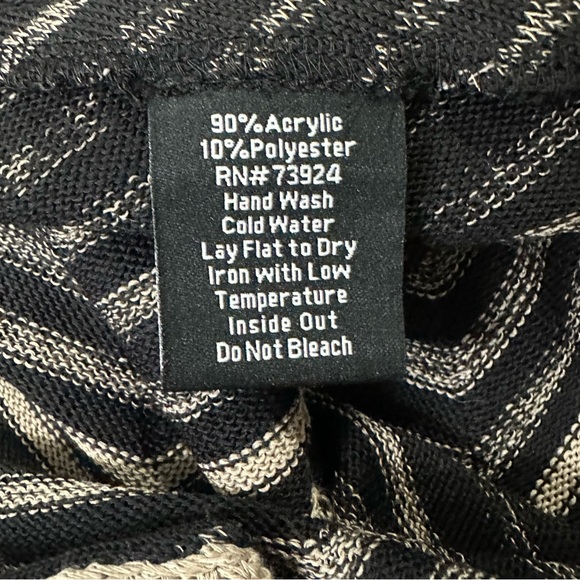 Misook Black Braided Trim Chevron Zig Zag Knit Long Cardigan Sweater Size L - Picture 11 of 12